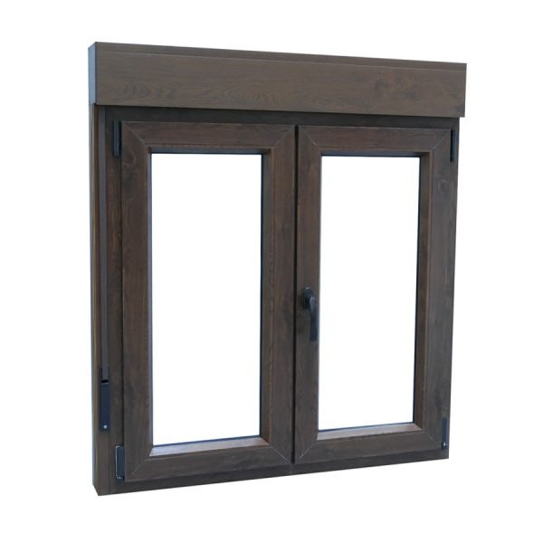 Ventana PVC 2 Hojas Oscilobatiente Nogal con Persiana